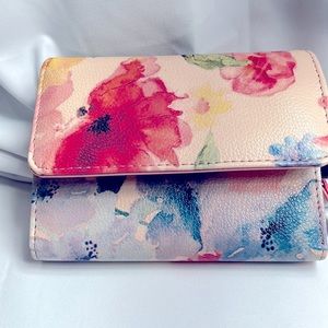 Pink and blue floral wallet new without tags RF ID